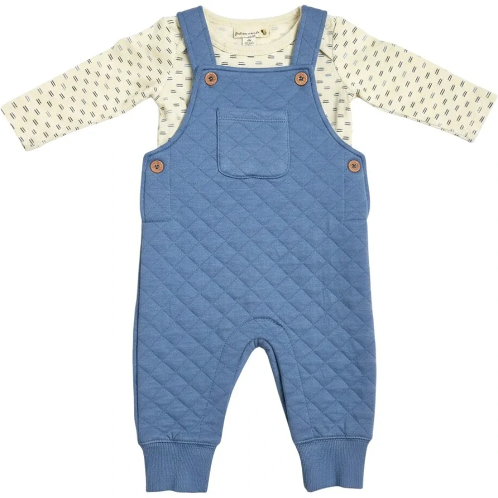 First Impressions Baby Boy Quilted Overalls and Bodysuit 2pc Set Blue 3-6 Months
